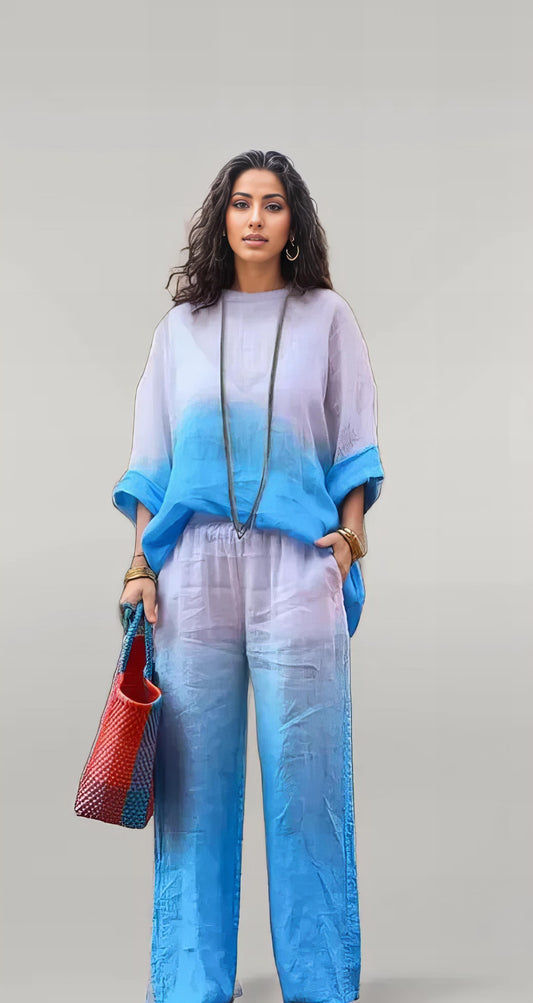 Sky Blue Gradient Linen Co ord Set