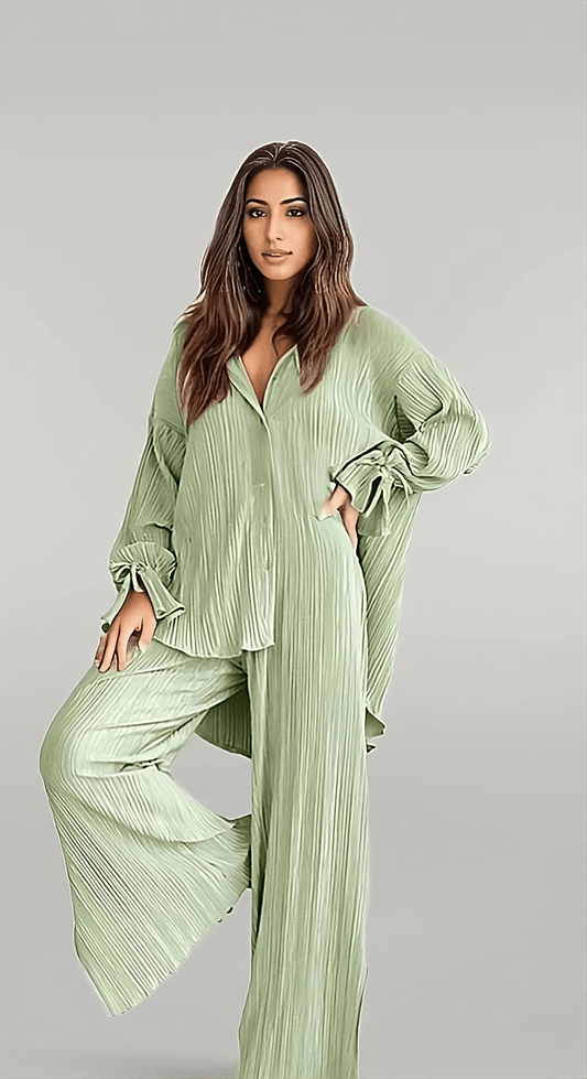 Green Pleated Cotton Co ord Set