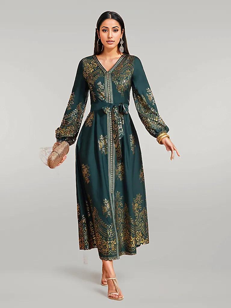 Green Dress with Golden Embroidery Eid/Ramadan Party Wear