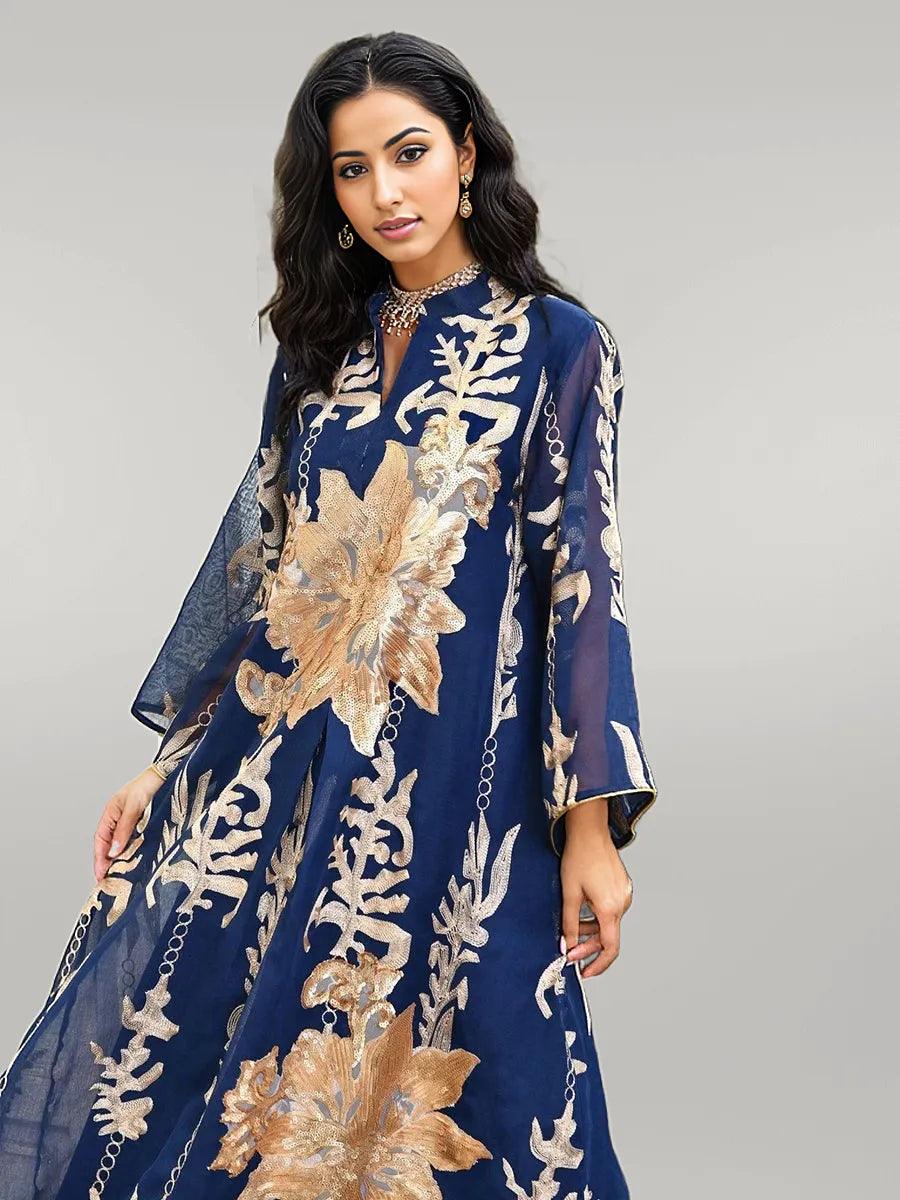 Luxurious Party Wear Kaftan with Golden Embroidery