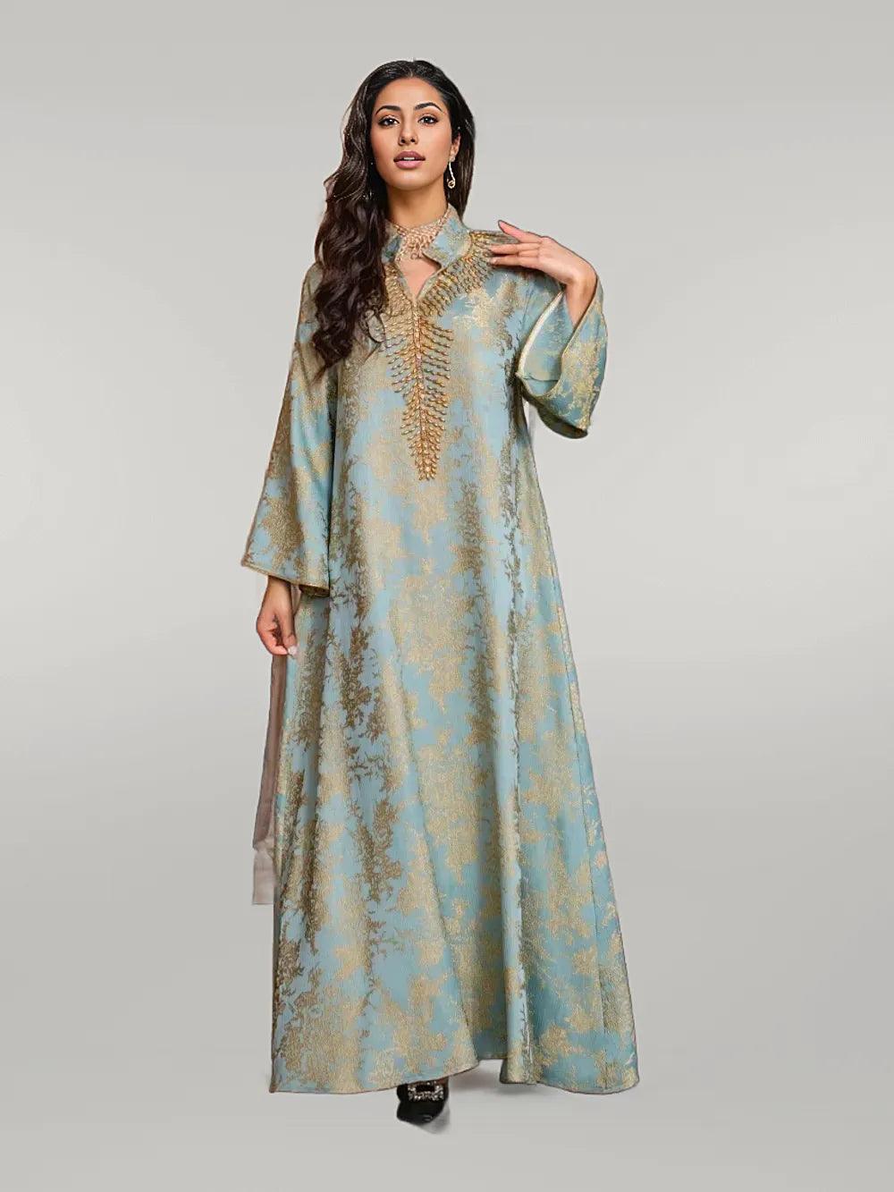 Luxury Kaftan with Beading Stand Collar and Sophisticated Work