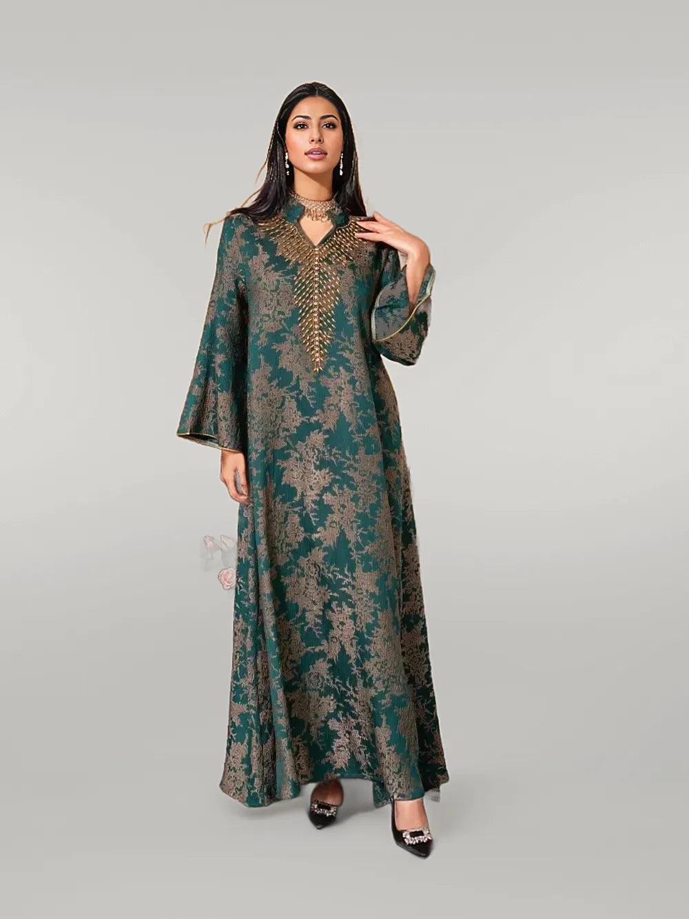 Luxury Kaftan with Beading Stand Collar and Sophisticated Work