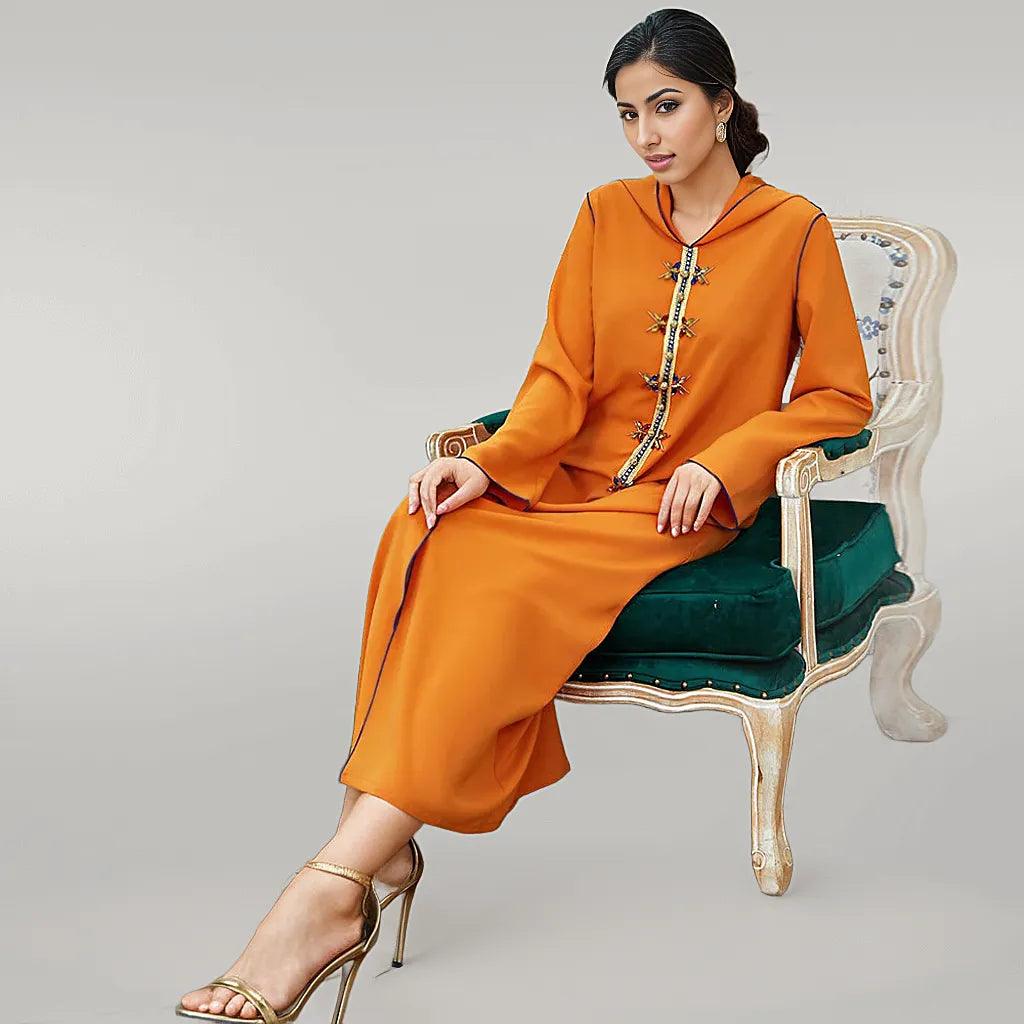 Contemporary Orange Abaya with Rhinestones