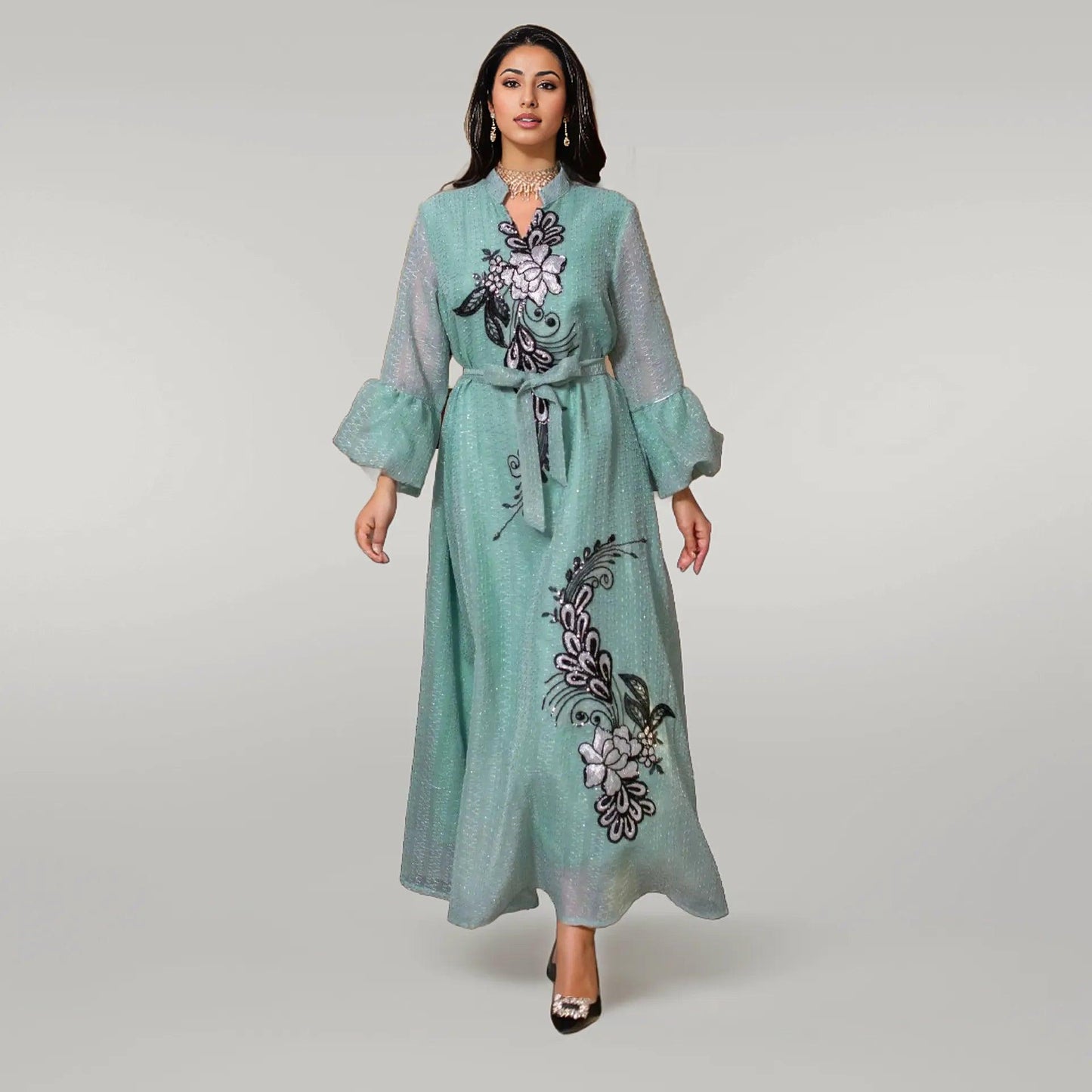 Casual/Party Wear Kaftan Dress with Floral Embroidery