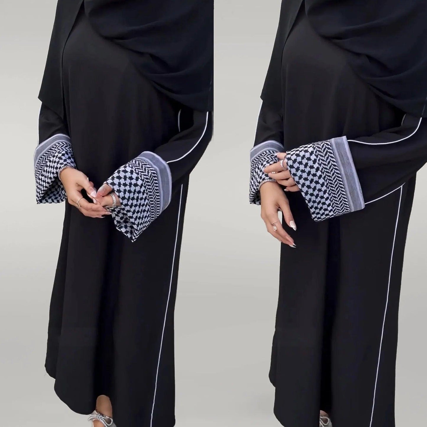 Abaya with Keffiyeh Cuff Pattern
