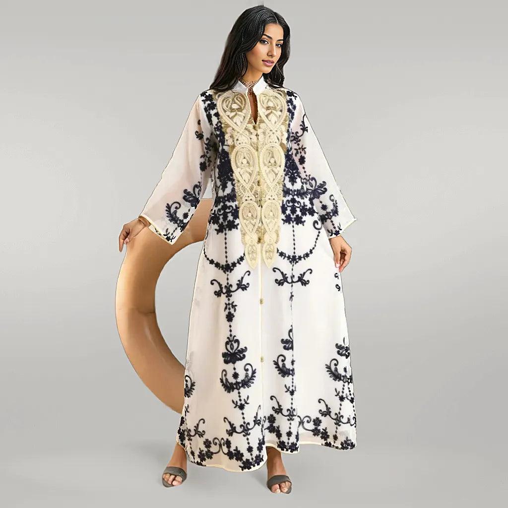 Loose Fit Kaftan with Embroidery and Pattern