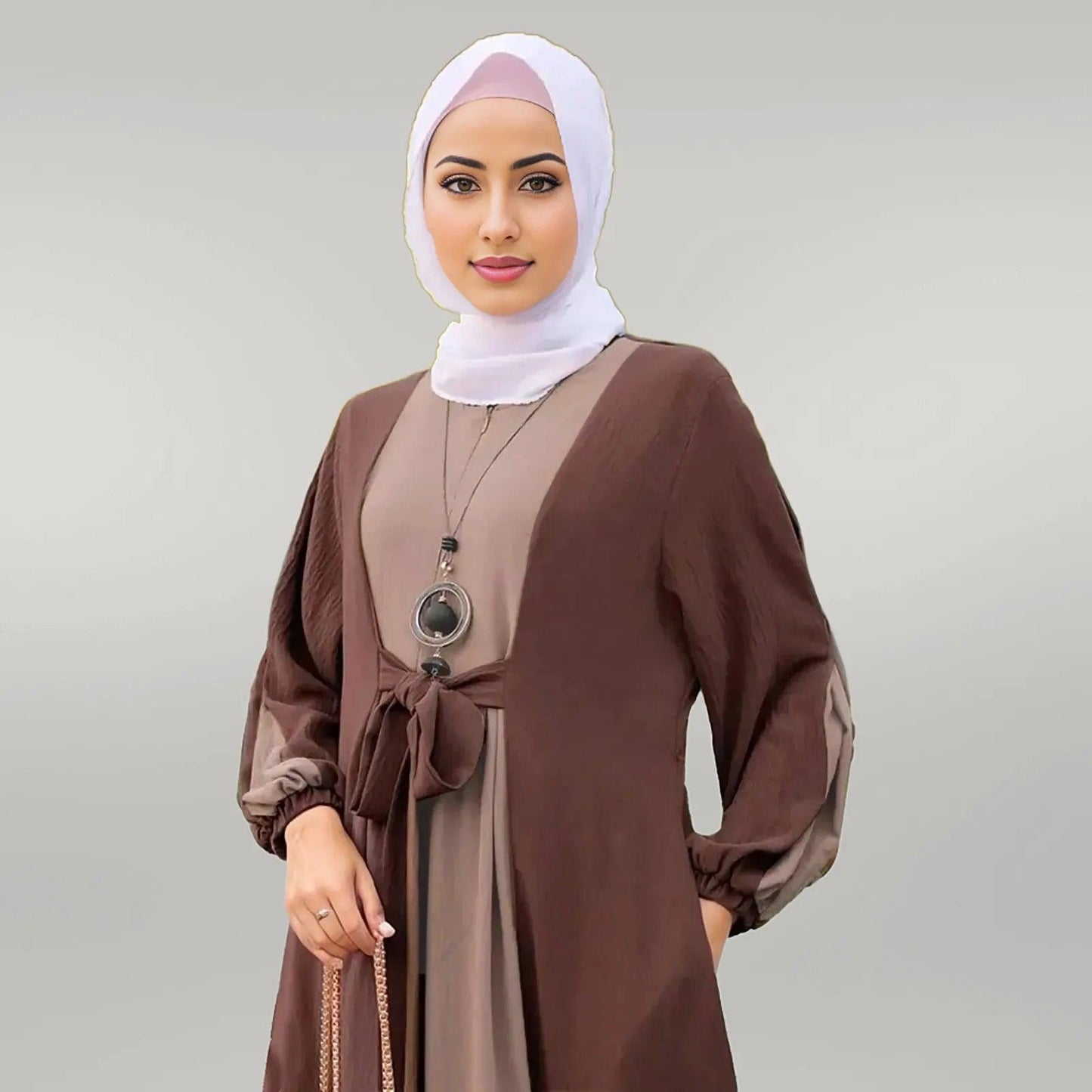 2 Toned Color Abaya in Green, Brown, Purple
