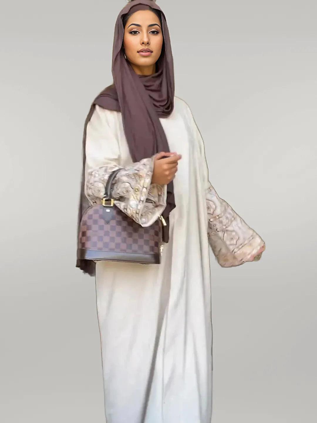 White Abaya with Intricate Sleeve Work