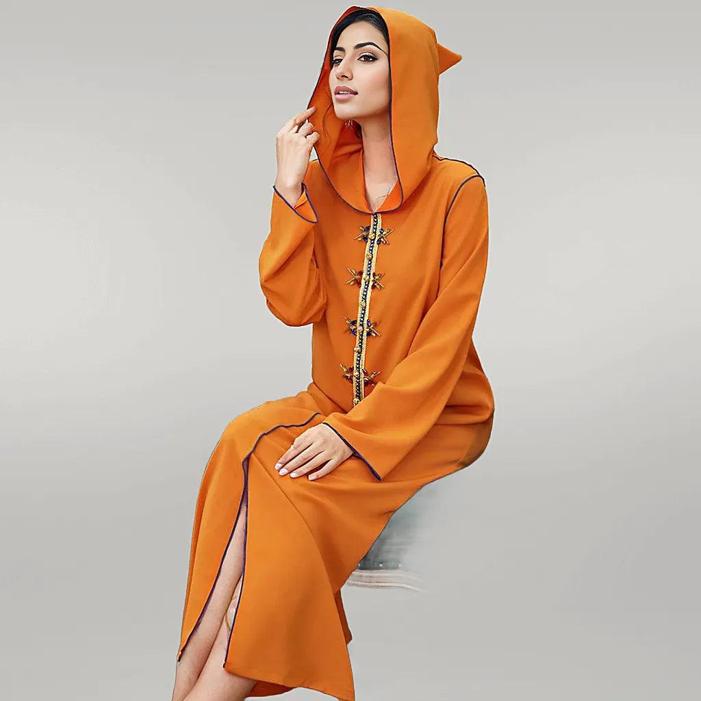 Contemporary Orange Abaya with Rhinestones