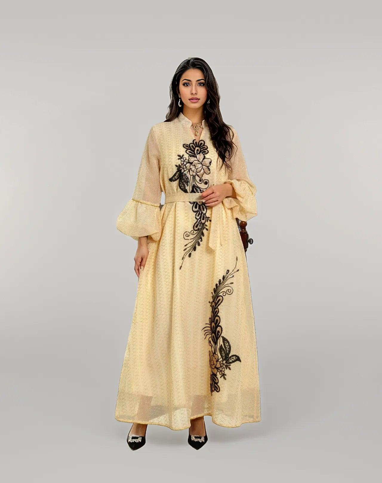 Casual/Party Wear Kaftan Dress with Floral Embroidery