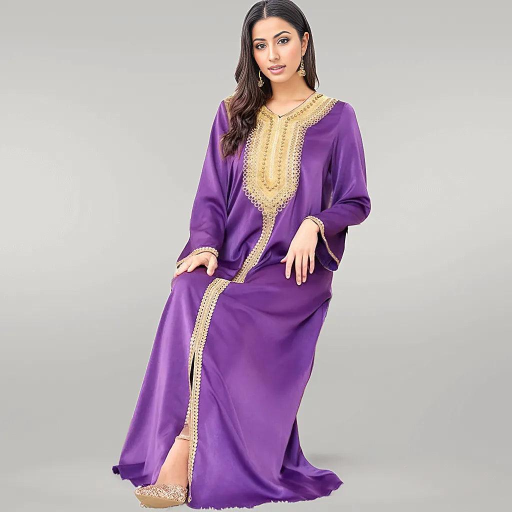Traditional Purple Kaftan with Golden Detailing