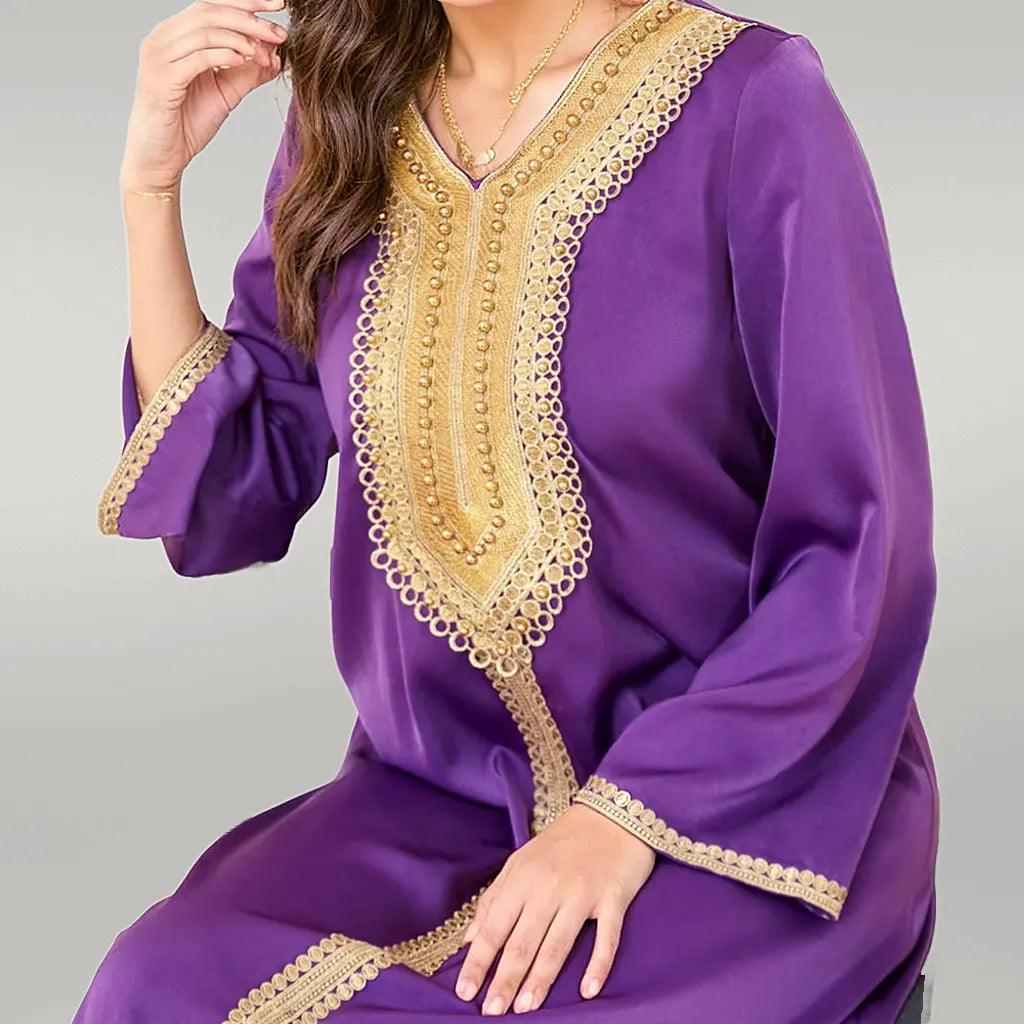 Traditional Purple Kaftan with Golden Detailing