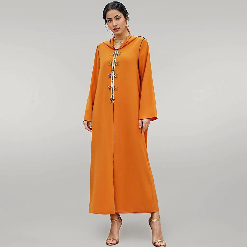 Contemporary Orange Abaya with Rhinestones