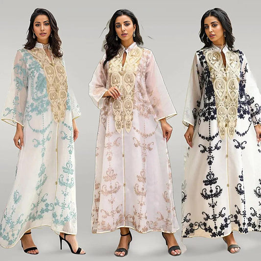 Loose Fit Kaftan with Embroidery and Pattern