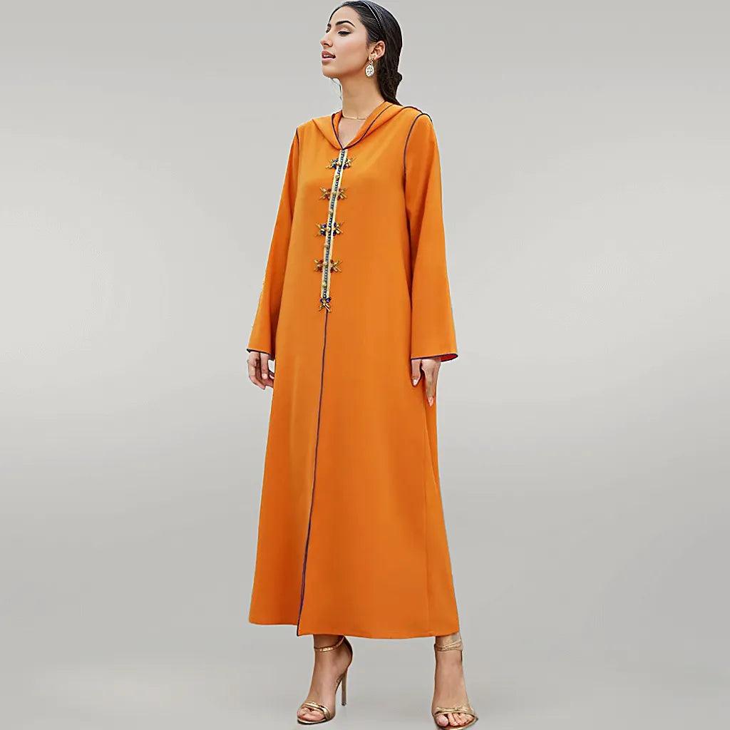 Contemporary Orange Abaya with Rhinestones